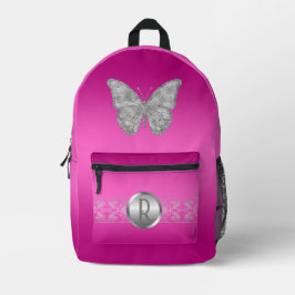 Mochila Impresa Personalizado Mariposa de Plata con Rosa