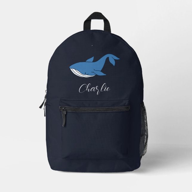 Mochila Impresa Personalizado Monograma de guión de ballena azul m (Anverso)