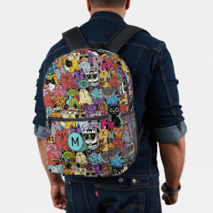 Mochila Impresa Personalizado Monograma Gracioso Gatos Ilustracion