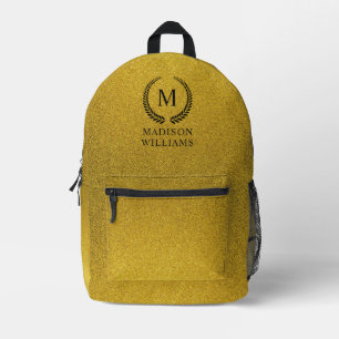 Mochila Impresa Personalizado Monograma Negro y Dorado con Brillo 