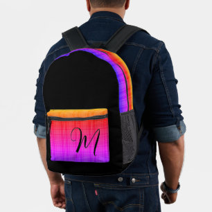 Mochila Impresa Personalizado Monograma Topografía Retro Colorido