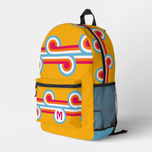 Mochila Impresa Personalizado Naranja azul Patrón de arte Retro Ro