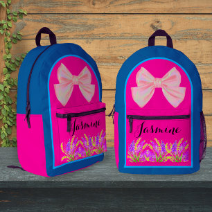 Mochila Impresa Personalizado Ocean Blue Pink nombre de flor silve