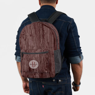 Mochila Impresa Personalizado Patrón de grano de madera rojo oscur