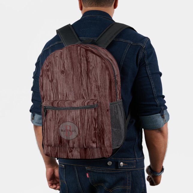Mochila Impresa Personalizado Patrón de grano de madera rojo oscur (Insitu (Modelo))