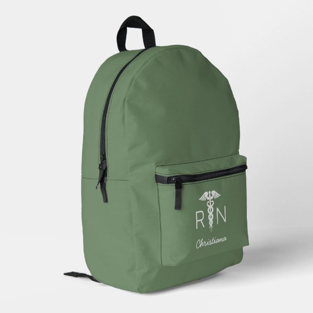 Mochila Impresa Personalizado RN Graduación de Enfermera Verde (Esquina izquierda trasera)