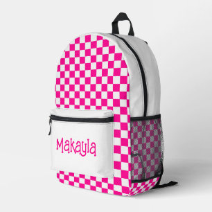 Mochila Impresa Personalizado rosa caliente y cuadros blancos