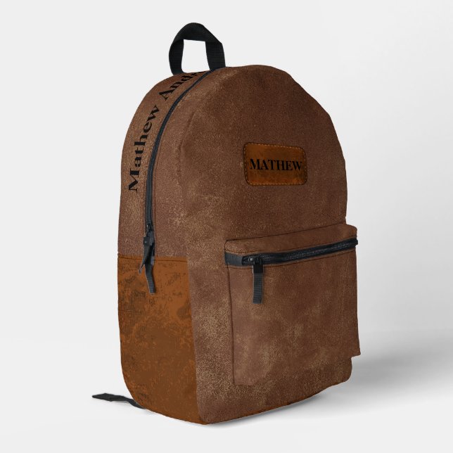 Mochila Impresa Personalizado rústico y clásico cuero marrón para  (Esquina izquierda trasera)