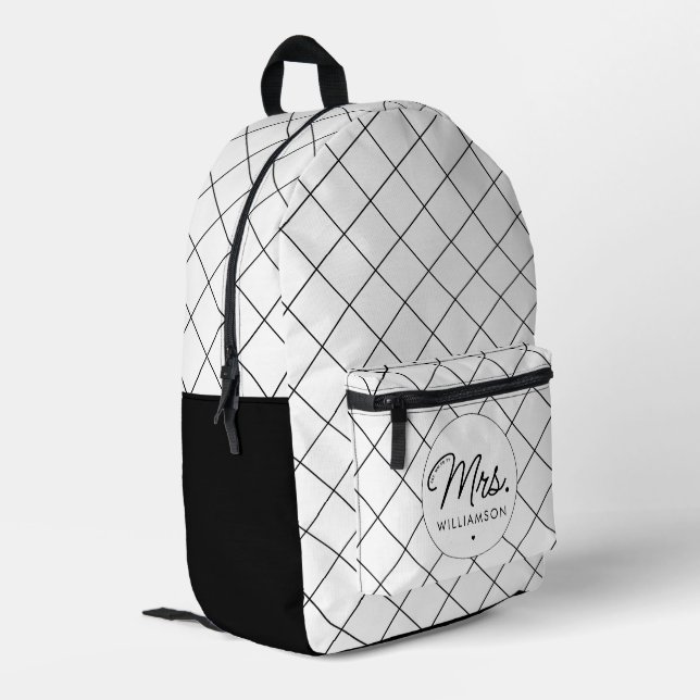 Mochila Impresa Personalizado Sra. Est. Guión moderno elegante rec (Esquina izquierda trasera)