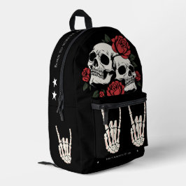 Mochila Impresa Personalizado tradicional tatuaje cráneo rosas roj