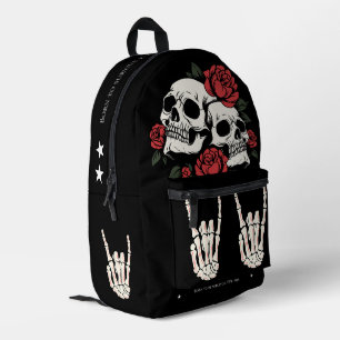 Mochila Impresa Personalizado tradicional tatuaje cráneo rosas roj