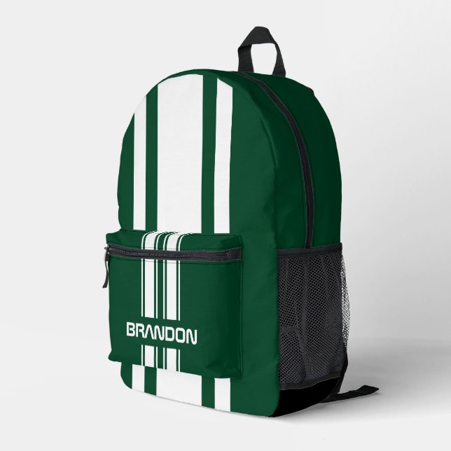 Mochila Impresa Personalizado Verde Inglés Y Blanco Con Franja De  (Esquina derecha trasera )