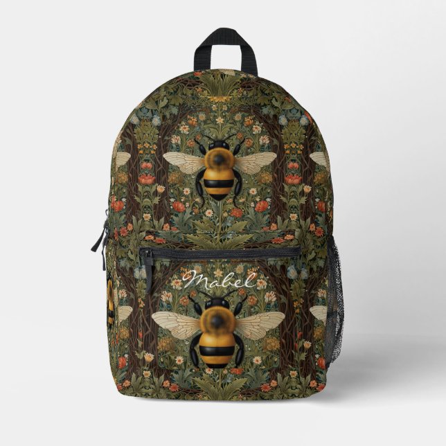 Mochila Impresa Personalizar el retro bumblebee boho floral botáni (Anverso)