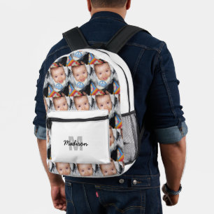 Mochila Impresa Personalizar Su patrón fotográfico monograma blanc