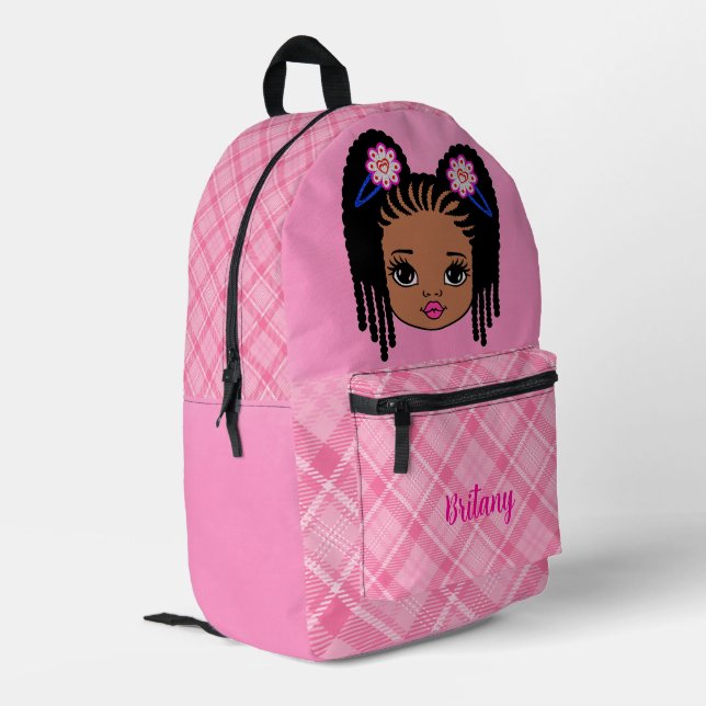 Mochila Impresa Personalized Baby Girl Pink Plaid Printed Backpack (Esquina izquierda trasera)