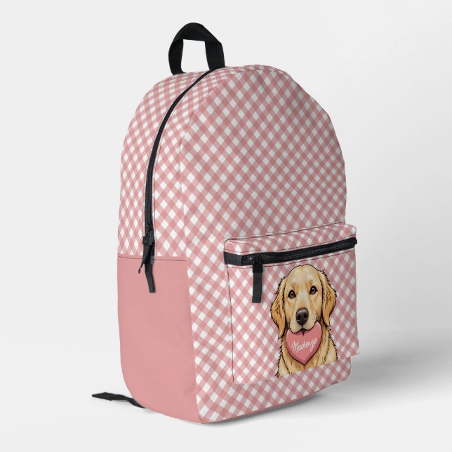 Mochila Impresa Personalized Cute Dog with Heart Plaid Pattern (Esquina izquierda trasera)