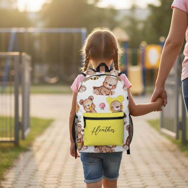 Mochila Impresa Personalized Cute Teddy Bear Bees & Honey Pattern  (Subido por el creador)