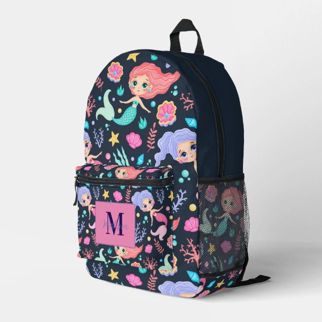 Mochila Impresa Personalized Cute Trendy Mermaid Monogram  (Esquina derecha trasera )