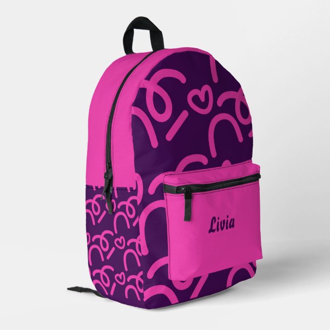 Mochila Impresa Personalized Dark Neon/Pink Hearts (Esquina izquierda trasera)