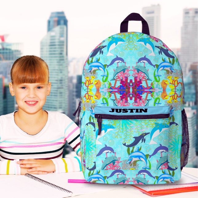 Mochila Impresa Personalized Dolphin Ocean Life Kids Backpack Name (Subido por el creador)