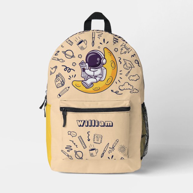 Mochila Impresa Personalized Doodle Space Planets Back to School (Anverso)