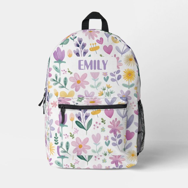 Mochila Impresa Personalized Floral Backpack for Girls (Anverso)