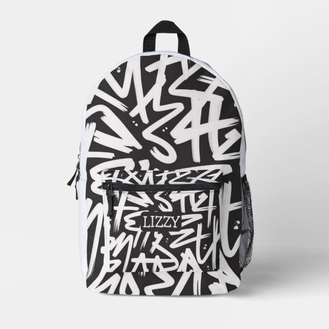 Mochila Impresa Personalized Graffiti Name Pattern — Custom Urban (Anverso)