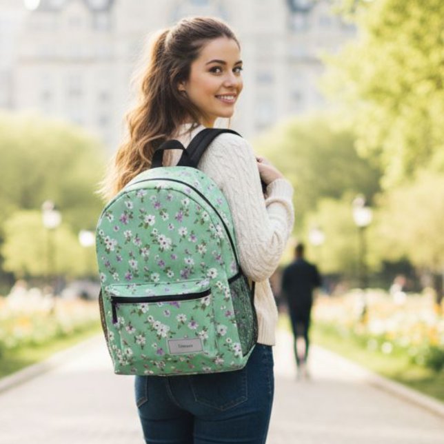 Mochila Impresa Personalized Green Aqua Floral Backpack for Women  (Subido por el creador)