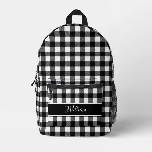 Mochila Impresa Personalized Modern Black White Buffalo Checks (Anverso)