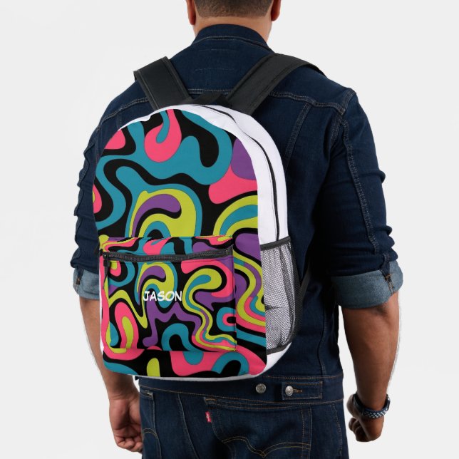 Mochila Impresa Personalized Neon Abstract Pattern — Retro Design (Insitu (Modelo))