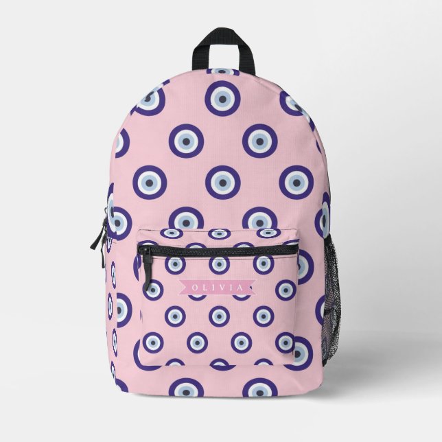 Mochila Impresa Personalized Pink Evil Eye Pattern Gifts With Name (Anverso)