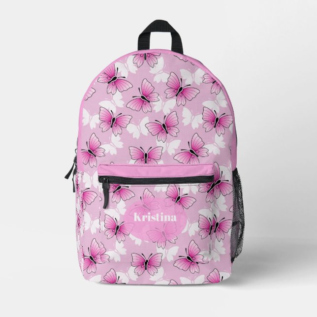 Mochila Impresa Personalized Pink Girly Butterfly Kawaii Backpack (Anverso)