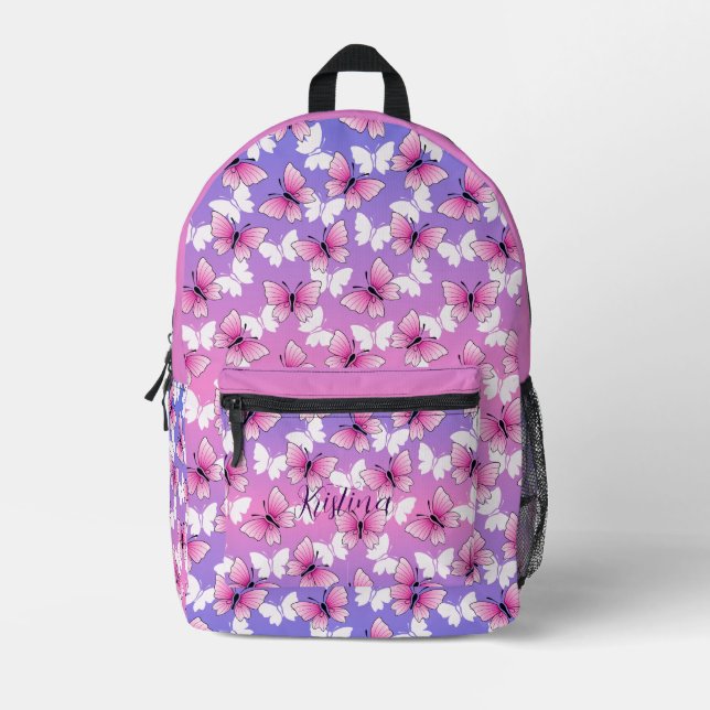 Mochila Impresa Personalized Pink Girly Butterfly Kawaii Backpack (Anverso)
