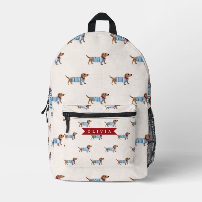 Mochila Impresa Personalized Preppy Cute Dachshund Dog Pattern (Anverso)
