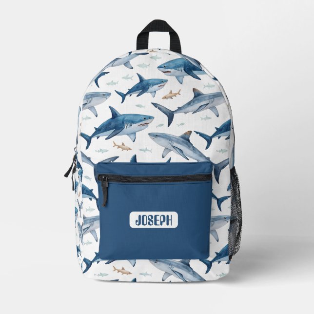 Mochila Impresa Personalized Shark Pattern Backpack for Boys (Anverso)