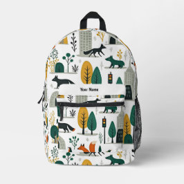 Mochila Impresa Personalized Whimsical Fox & Cityscape Kids