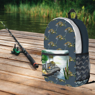 Mochila Impresa Pesca en lago rústico   Monograma