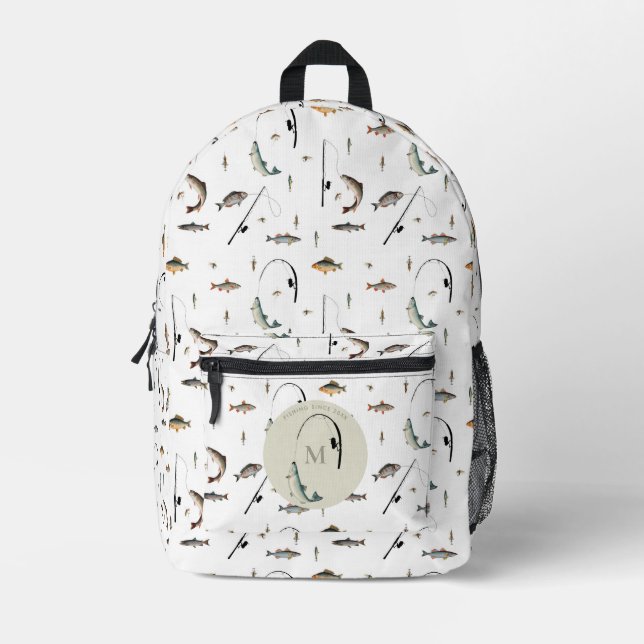 Mochila Impresa Pesca Pesca Rod & Reel Fish Tema Pescador Monogram (Anverso)