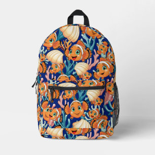 Mochila Impresa Pez payaso Dibujo animado lindo Familia Bajo el ag