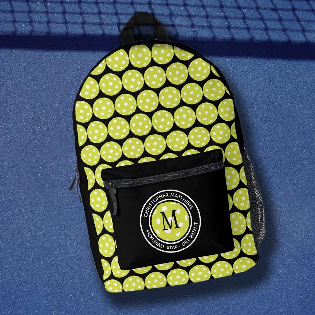 Mochila Impresa Pickleball Sports Funny Nombre de cita inicial neg (Pickleball Sports Funny Quote Name Initial Black Printed Backpack)