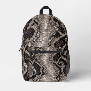 Mochila Impresa Piel de Serpiente Cristal de Plata de Lujo