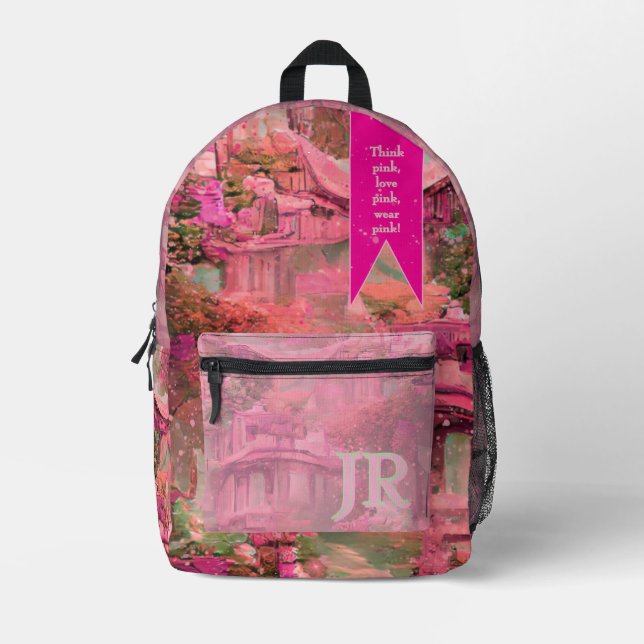 Mochila Impresa Piensa Rosa, Amor Rosa, Usa Mundo Rosa (Anverso)