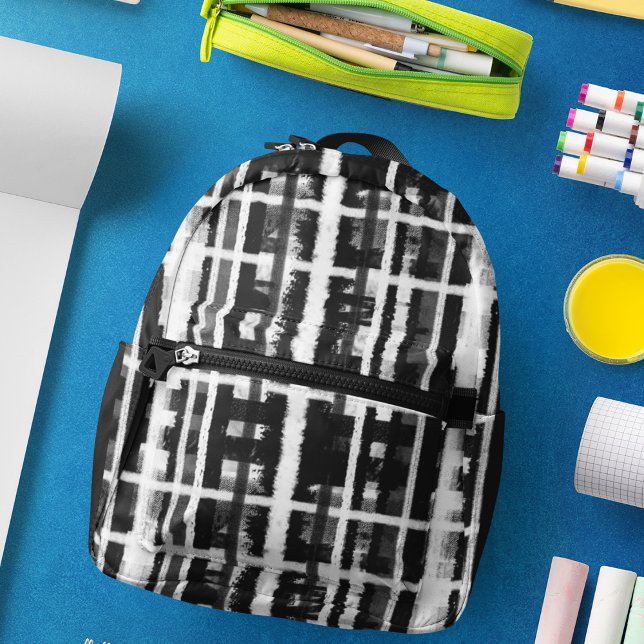 Mochila Impresa Pincel abstracto del patrón blanco negro (Black White Pattern Abstract Brushstroke Printed Backpack)