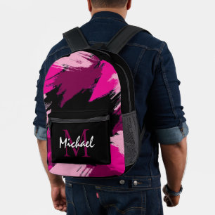 Mochila Impresa Pinceladas tonos de rosa caliente nombre con monog