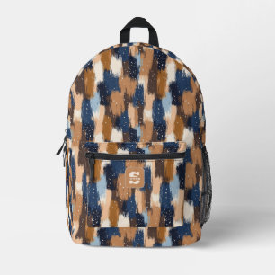 Mochila Impresa Pinceles abstractos en azul, blanco y marrón (2)