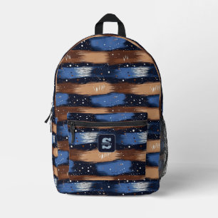 Mochila Impresa Pinceles abstractos en azul, blanco y marrón (3)