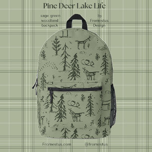Mochila Impresa Pine Deer Lake Life - patrón de bosque de madera v