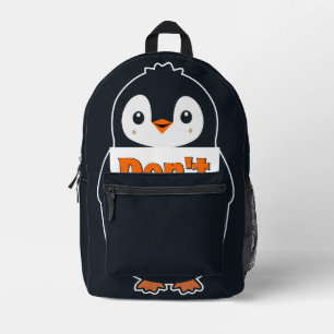 Mochila Impresa Pingüino con letrero de No te pierdas