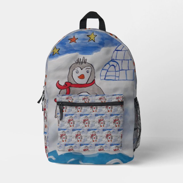 Mochila Impresa Pingüino de nieve en invierno (Anverso)