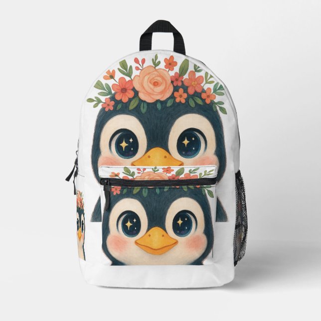 Mochila Impresa Pingüino en Bloom Whimsical (Anverso)